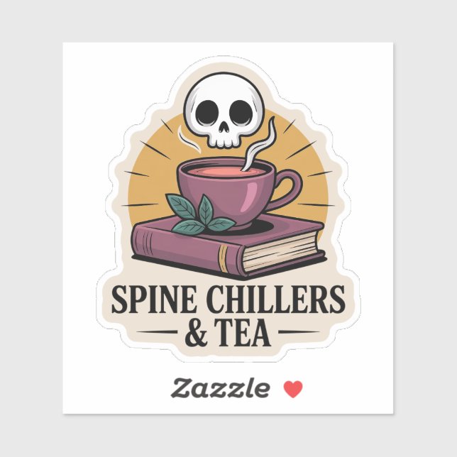 Pegatina Spine Chillers & Tea - libro espeluznante (Hoja)