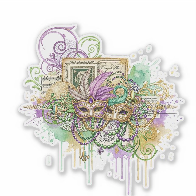 Pegatina Splatter Mardi Gras collage (Anverso)