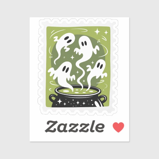 Pegatina Spooky Brew Ghosts Halloween Postage Stamp (Hoja)