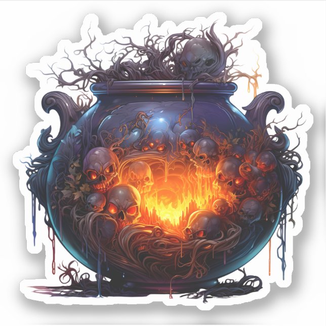 Pegatina Spooky Halloween Magic Witmes Cauldron (Anverso)