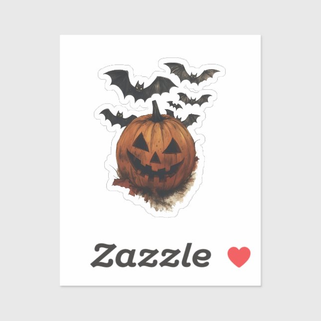 Pegatina Spooky Pumpkin & Bats Halloween Art (Hoja)