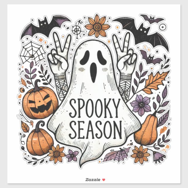 Pegatina Spooky Season – Peace-Loving Ghost & Autumn Icons  (Hoja)