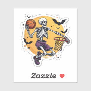 Pegatina Spooky Skeleton Dunking Basketball Graveyard Hallo