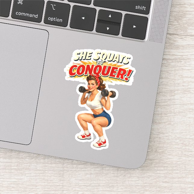 Pegatina Squats To Conquer -Funny Retro Fitness Pin-Up- Gym (Detalle)