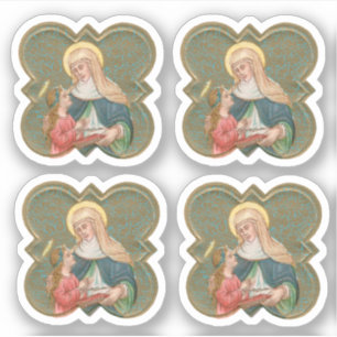 Pegatina St. Anne y el BVM en una hoja de quatrefoil con pú