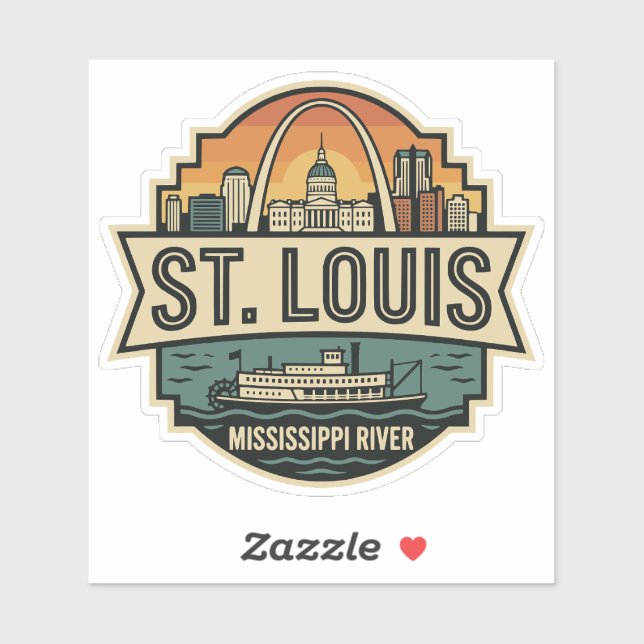 Pegatina St. Louis Skyline Vintage Travel Badge (Hoja)