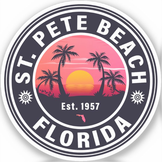 Pegatina St. Pete Beach Florida Retro Sunset Souvenirs 60 (Anverso)