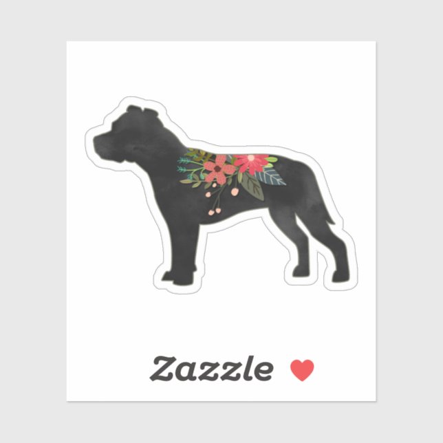 Pegatina Staffie Perro Raza Boho Floral Silhouette (Hoja)