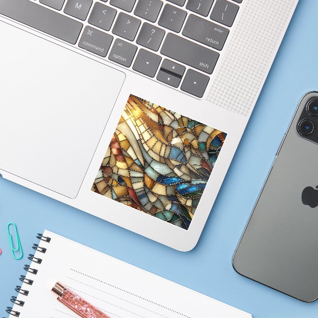 Pegatina Stained Glass Waves (Ordenado portátil con iPhone)