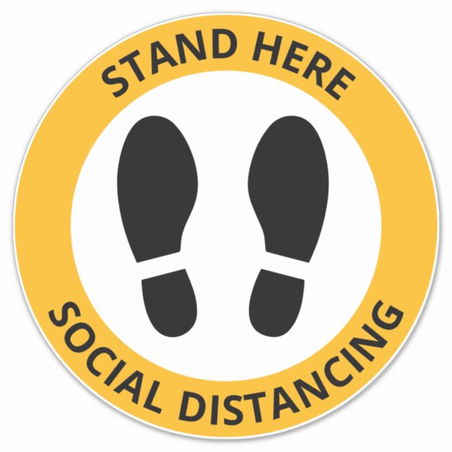 Pegatina Stand Here Social Distancing Footprint Moderno (Anverso)