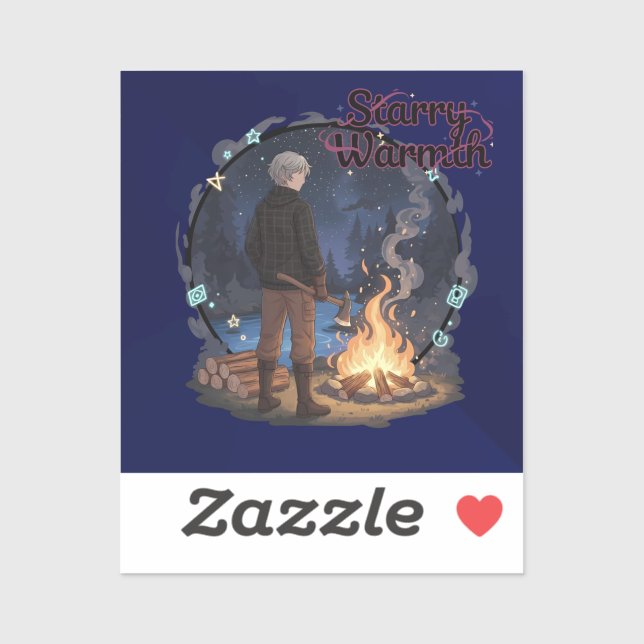Pegatina Starry Warmth - Lumberjack Anime Boy by Campfire (Hoja)