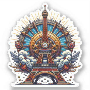 Pegatina Steampunk Bastille Day Torre Eiffel
