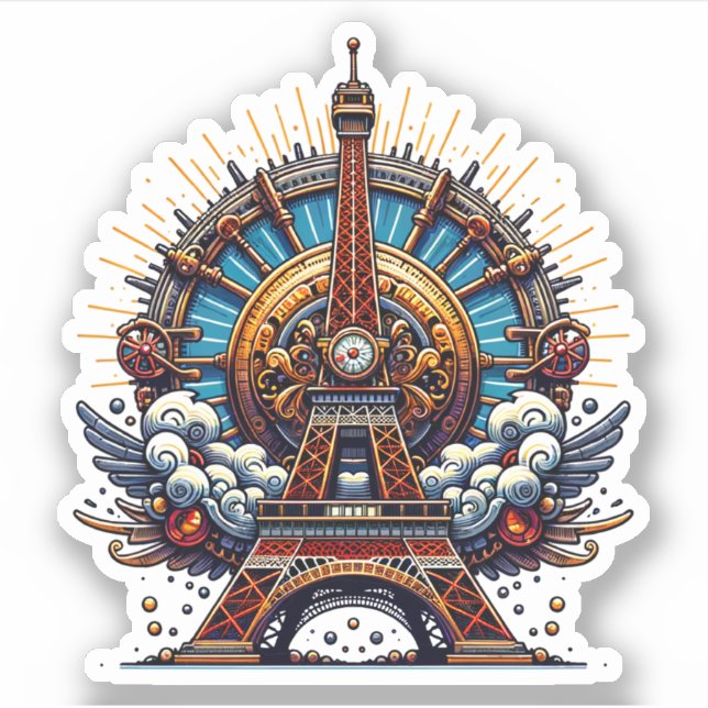 Pegatina Steampunk Bastille Day Torre Eiffel (Anverso)
