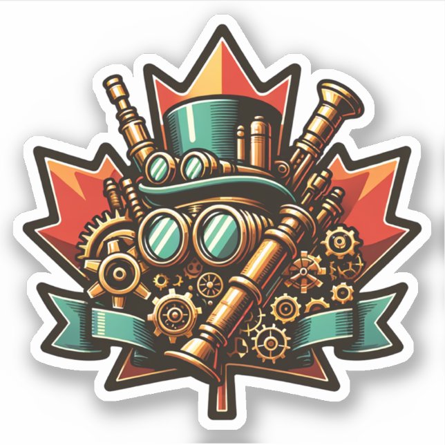 Pegatina Steampunk Canada Day (Anverso)