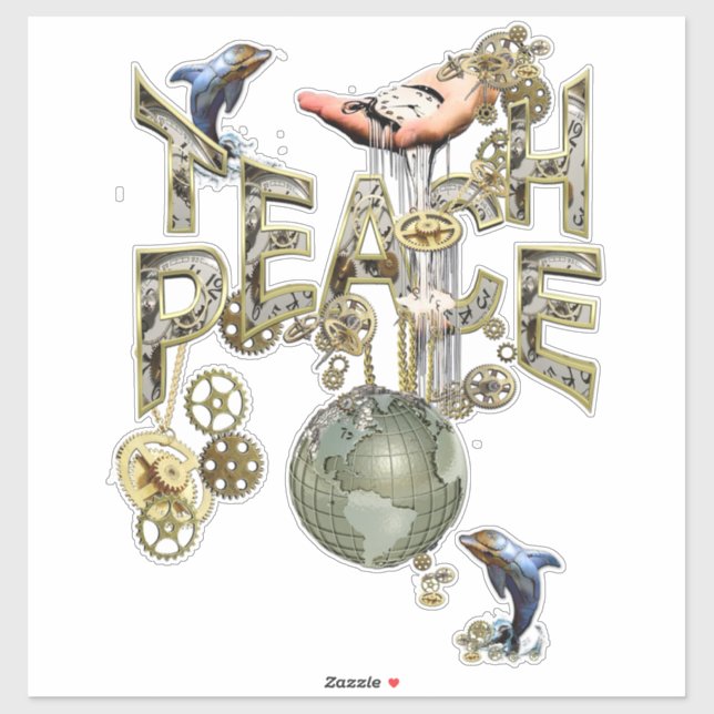 Pegatina Steampunk Graphic Teach Peace - Delfines (Hoja)