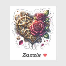 Pegatina Steampunk Heart y Rosas