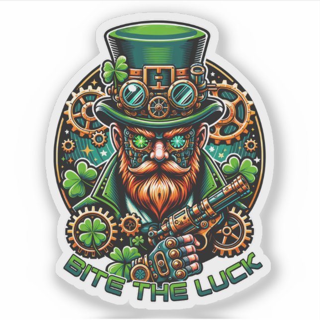 Pegatina Steampunk St. Patrick's Day Leprechaun (Anverso)