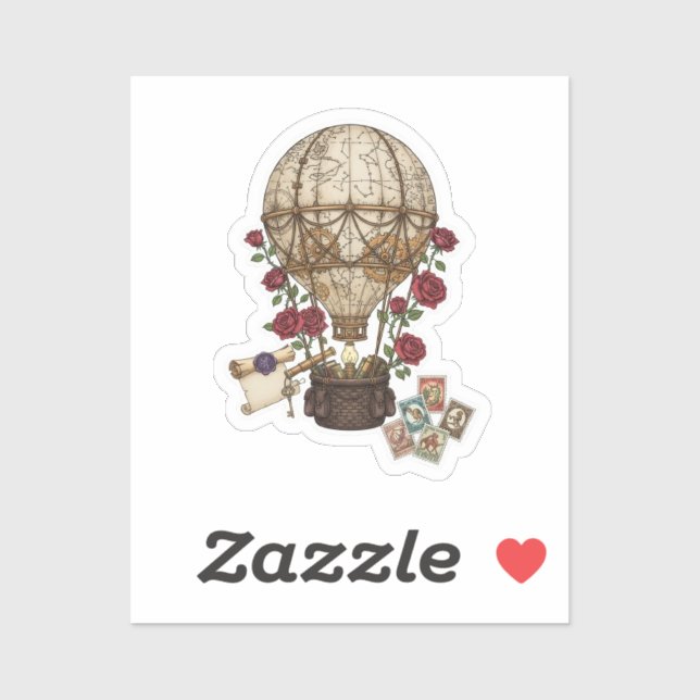 Pegatina Steampunk Vintage Hot Air Balloon Adventure design (Hoja)