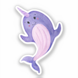 Pegatina Sticker - Cute Purple Narwhal.