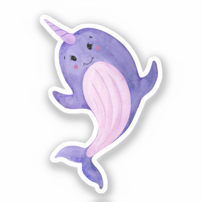 Pegatina Sticker - Cute Purple Narwhal. (Anverso)