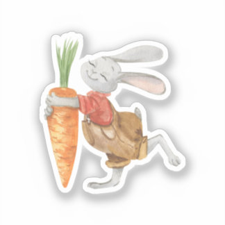 Pegatina Sticker - Cute Rabbit With Carrot.