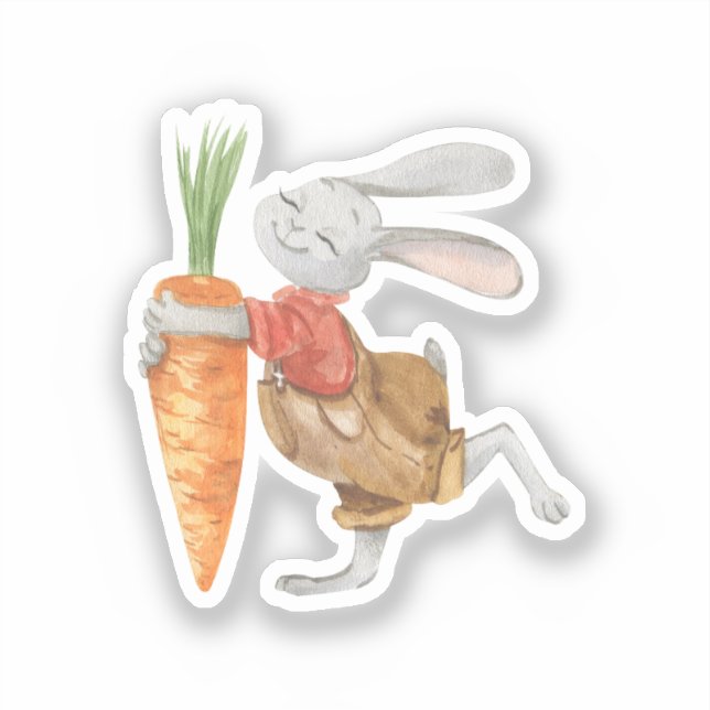 Pegatina Sticker - Cute Rabbit With Carrot. (Anverso)