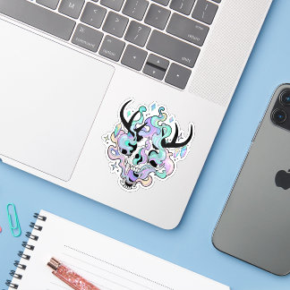 Pegatina Sticker - "Horned Skull and Smoke"