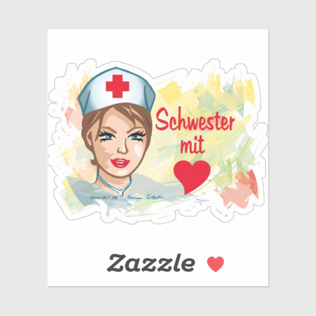 Pegatina Sticker - Schwester mit Herz (Hoja)
