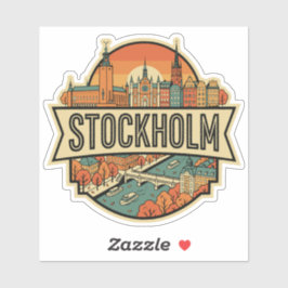 Pegatina Stockholm Sweden Skyline Vintage Travel Badge