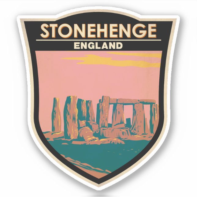 Pegatina Stonehenge Travel Art Retro Ilustracion (Anverso)