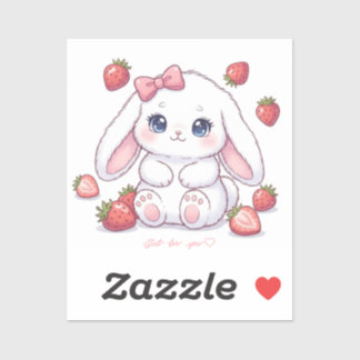 Pegatina Strawberry Gaze Bunny - Cute Anime Eyes & Ribbon 