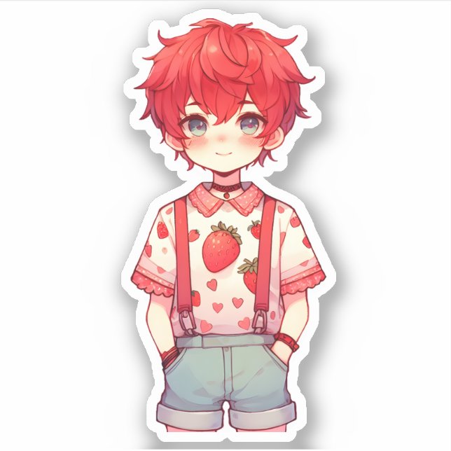 Pegatina Strawberry Red Hair Anime Boy (Anverso)