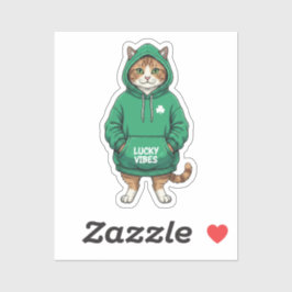 Pegatina Streetwear Cat In Green Hoodie Lucky Vibes Sticker