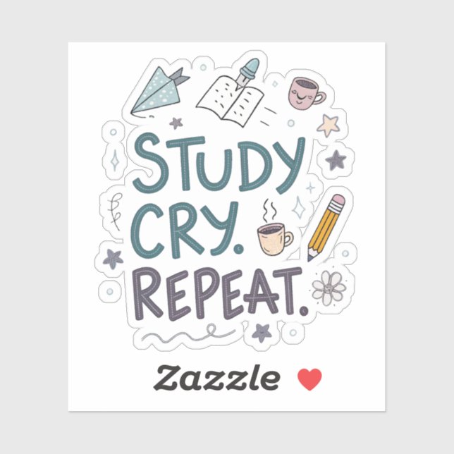Pegatina Study Cry Repeat | Relatable Student Sticker (Hoja)