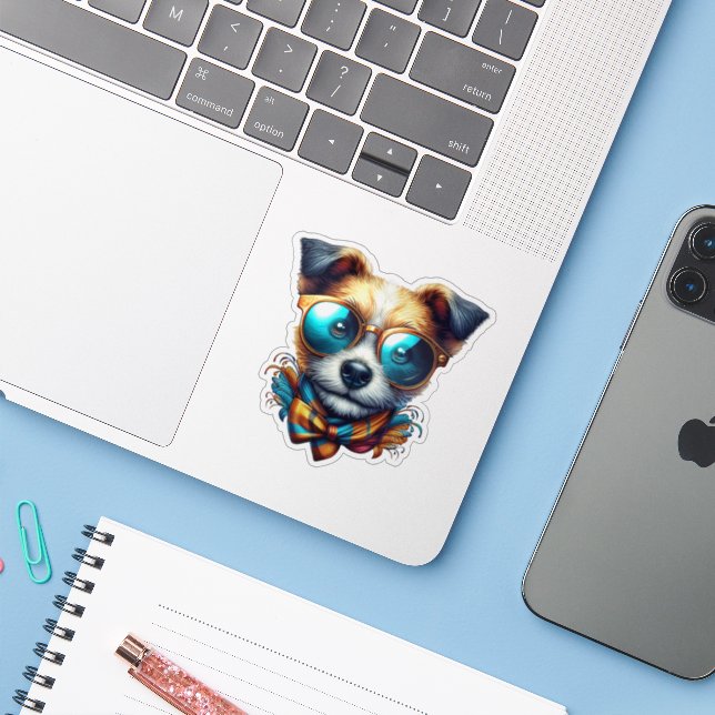 Pegatina Stylish Dog With Glasses Colorful Modern Pet Art (Ordenado portátil con iPhone)