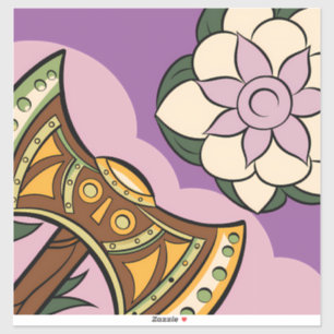 Pegatina Stylized Axe and Flower Design