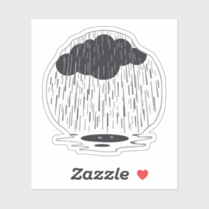 Pegatina Stylized Rain Cloud with Falling Rain and Puddle
