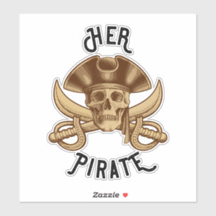 Pegatina Su cráneo y espada de huesos cruzados pirata vinta