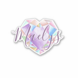 Pegatina Su nombre aquí Cute Pastel Rainbow Heart Diamond