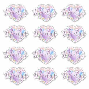 Pegatina Su nombre aquí Cute Pastel Rainbow Heart Diamond