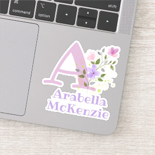 Pegatina Su nombre con diseño floral