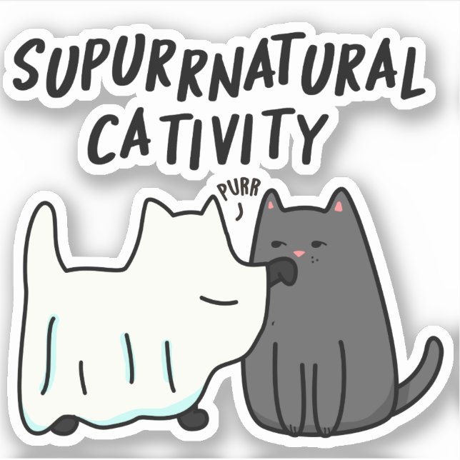 Pegatina Su-purr-natural Catividad Funny Cat Pun (Anverso)