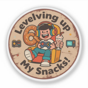 Pegatina ¡Subiendo de Nivel Mis Snacks! Divertido Arte Pixe