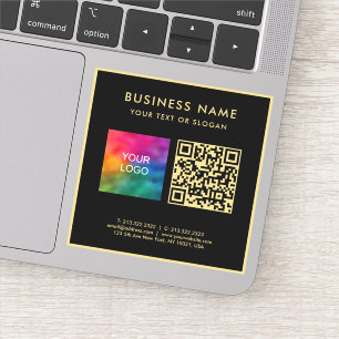 Pegatina Subir logotipo de negocio QR Code negro y dorado e