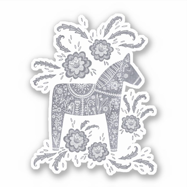 Pegatina sueco Dala Horse Gray (Anverso)