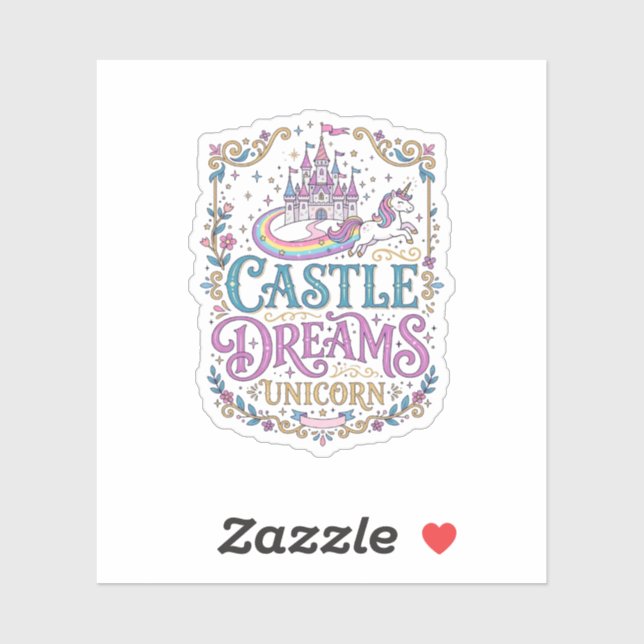 Pegatina Sueños del Castillo de Unicornio Unicornio Fondo B (Hoja)