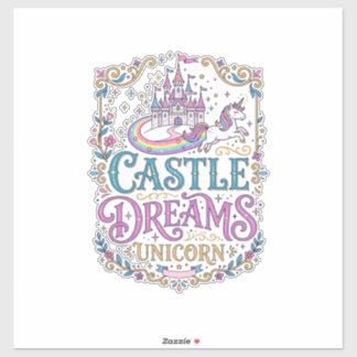 Pegatina Sueños del Castillo de Unicornio Unicornio Fondo B