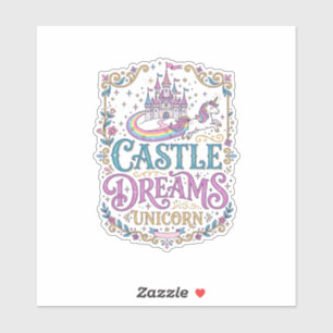 Pegatina Sueños del Castillo de Unicornio Unicornio Fondo B