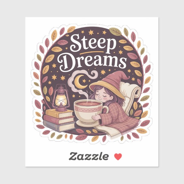 Pegatina Sueños empinados — Té de bruja acogedor (Hoja)
