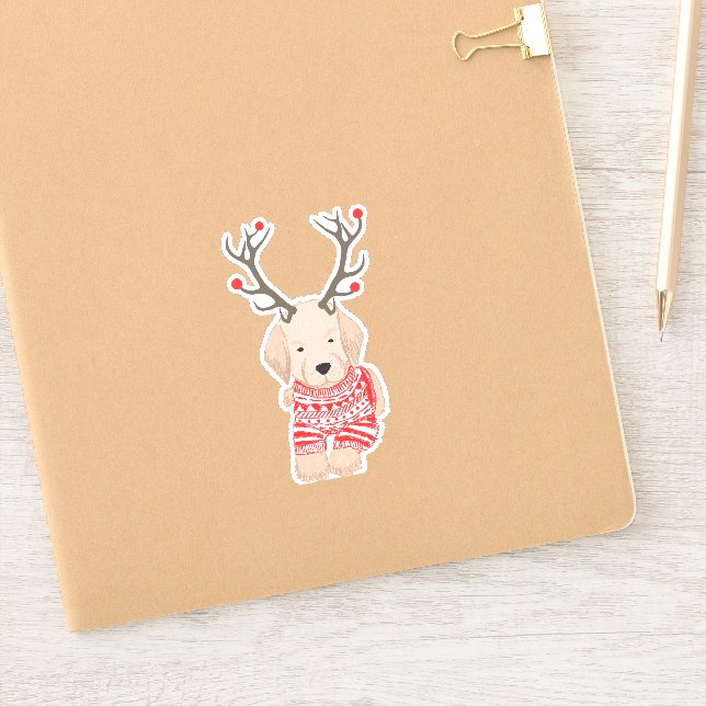 Pegatina Suéter de Navidad de Cachorro Golden Retriever Lin (Cuaderno)